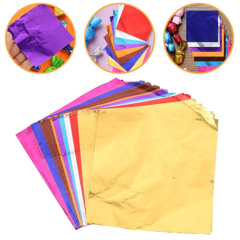 200 Pcs Candy Foil Wrapping Paper Aluminum Sheets Mixed Color