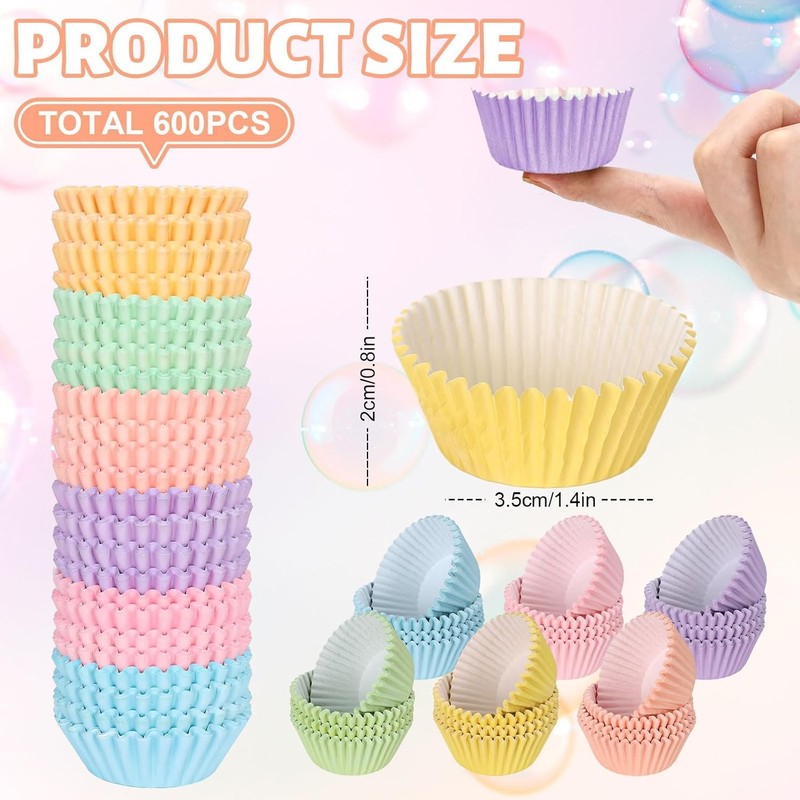 600Pcs Pastel Mini Cupcake Liners Colorful Baking Cups Pink Blue Purple Yellow gallery