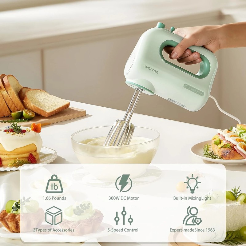 300W Compact Lightweight Electric Hand Mixer, with Powerful Quiet DC Motor for B gallery