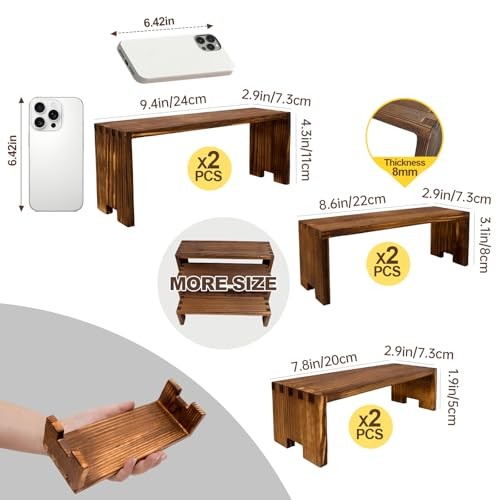2 Set Wood Display Risers Small Wooden Stand 3 Tiered 6Pcs Small/2Pack Brown gallery