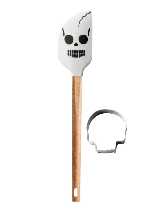 Way to Celebrate Halloween Skull Silicone Spatula & Cookie Cutter Set New
