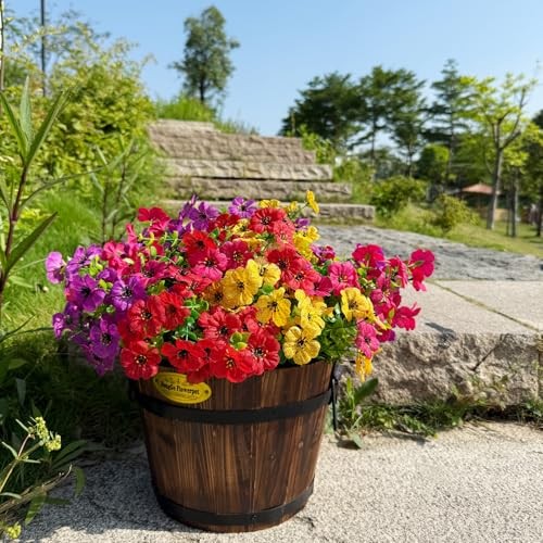 12 Bundles Artificial Flowers for Outdoor,4 Color No Yellow,fuchsia,purple,red gallery