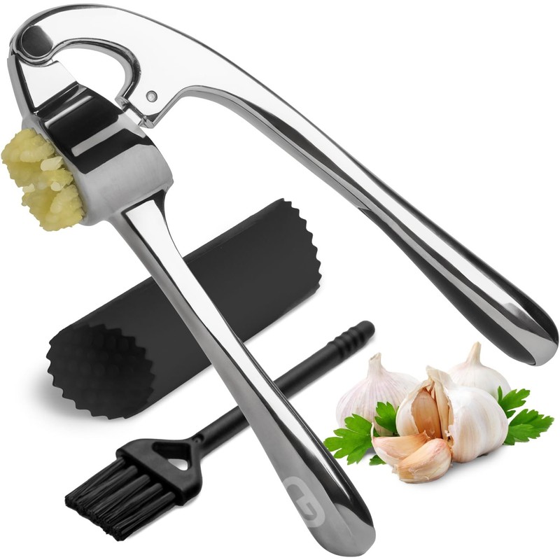 Garlic Press Crusher & Mincer – Easy Squeeze Medium, Imperial Silver