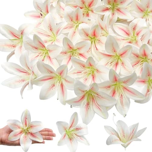 30pcs Large Artificial Lilies Flower Heads with Realistic Stamens, 5.1″ Silk
