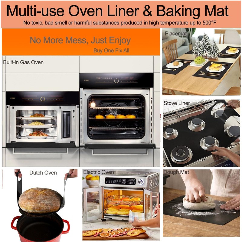 Demiwise 2 Pack Oven Liners for Bottom of Oven, 16x24 Inch 24"L x 16"W, Black gallery