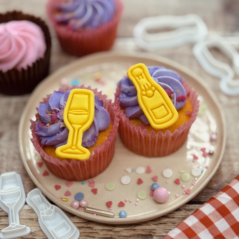 Champagne Bottle & Flute Glass Cookie Cutter + Stamp Set – Wedding, Celebrations gallery
