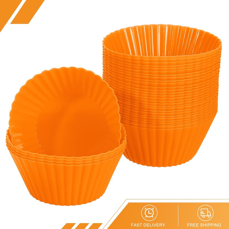 36Pack Silicone Cupcake Baking Cups 2.8" Non-Stick Muffins Liners Orange