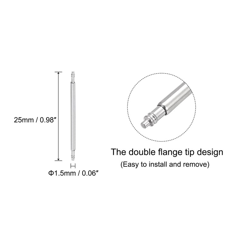 For watches, 8 pieces 25mm strap pins, 1.5mm diameter, with tool gallery