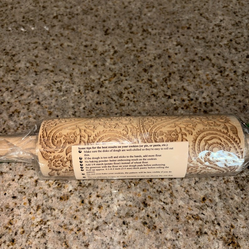 Paisley Cookie Mold Carved Rolling Pin Embossing Dough Roller Clay #130 NEW gallery