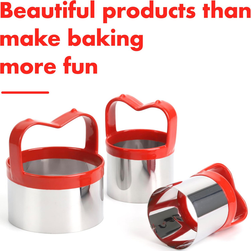 3Pcs round Cookie Cutters with Handle, Circle Biscuit Cutter for Baking, Dough C gallery