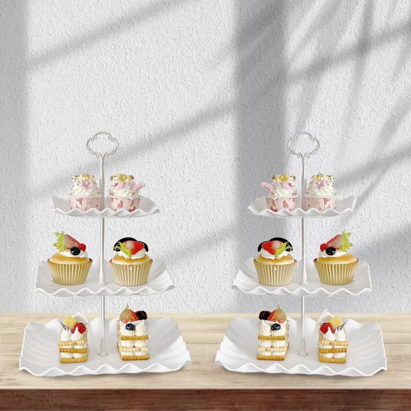 5 Pcs Cupcake Stand Set - Plastic Dessert Table Display Set, 2 White Square 3... gallery