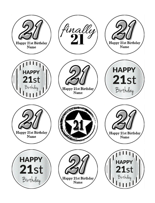 21st Birthday Edible Icing Cupcake Toppers – Birthday Party Cake Decorations