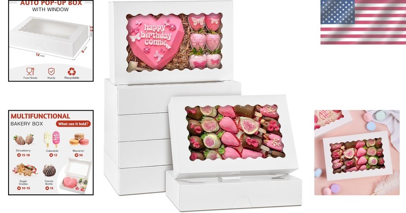 Versatile 30-Pack White Bakery Boxes with Window - Ideal for Cookies & Pastries gallery