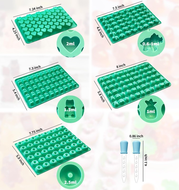 Silicone Gummy Molds Set of 5, Candy Molds Silicone with 2 Droppers gallery