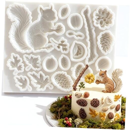 1 Pc Squirrel Acorn Maple Leaf Pine Cone Silicone Fondant Mold 3D Forest