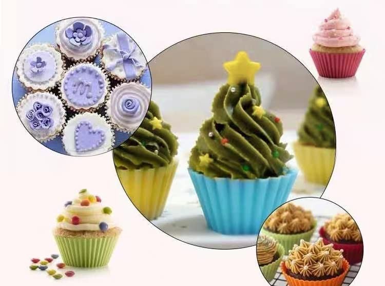 12 Pcs Multicolored Silicone Cupcake Baking Cups Reusable Muffin Liners gallery