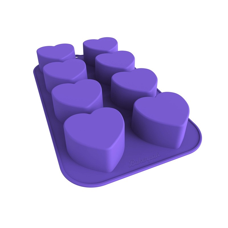 Bakerpan Valentine Silicone Heart Molds for Baking, Mini Shaped Purple gallery