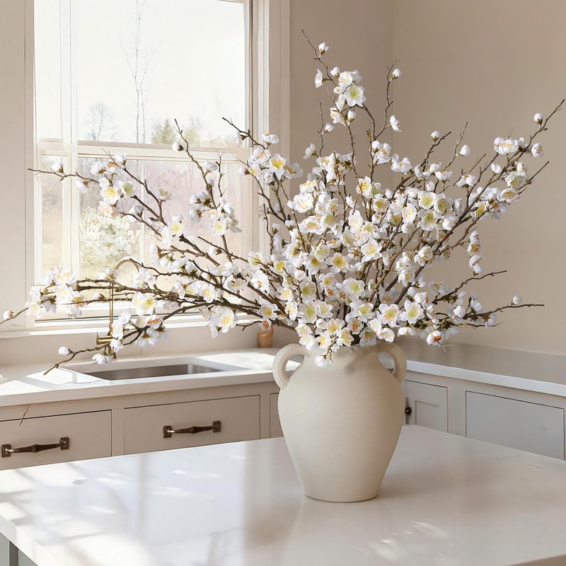 florisso 6 PCS Artificial Cherry Blossom Branches Spring Indoor Decoration, Faux
