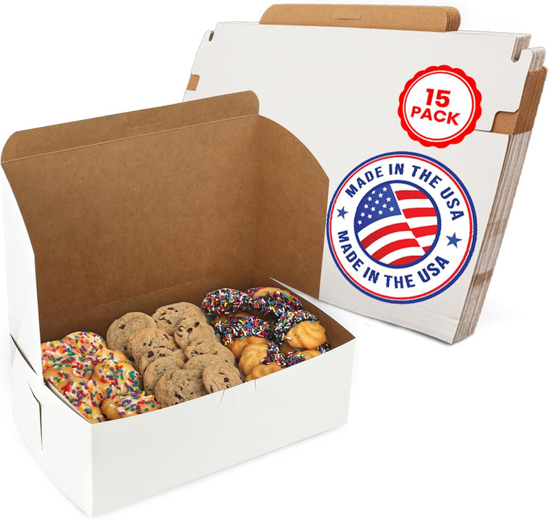 Cookie Boxes 10″ X 6″ X 3.5″ – White Bakery Boxes No-Window for Muffin, Cupcakes