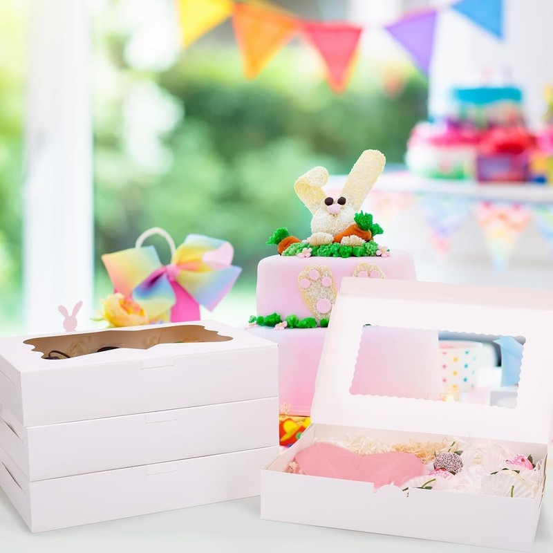 7pcs Cookie Boxes, 12x8x2.5 Inches White Bakery Boxes with 3 Style Window for... gallery