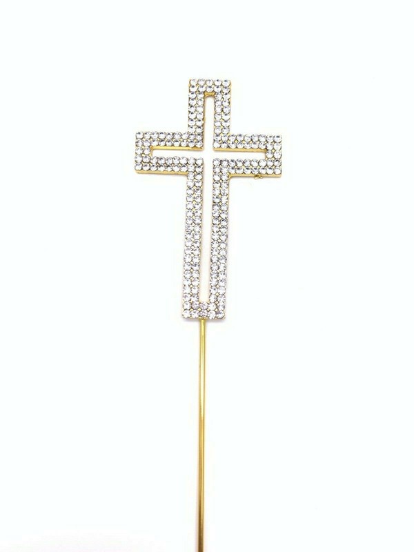 Gold Diamante Diamond Cross Cake Topper Holy Communion Christening Decoration D1
