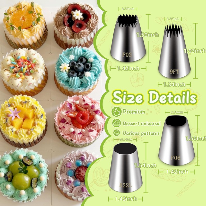 Extra Large Piping Tips Set Star Square Jumbo Pastry Nozzles F02 F06 9FT gallery