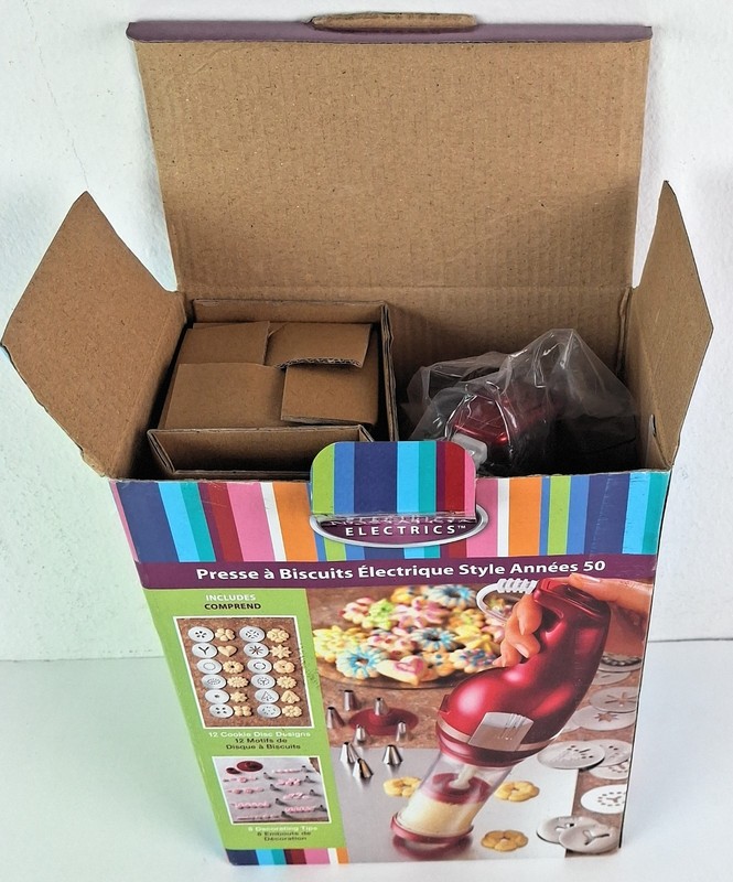 Nostalgia 50s Style retro Electric Cookie Press 12 Discs 8 Tips NEW in BOX 2012 gallery