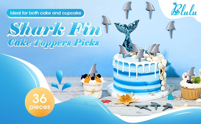 36 Pcs Shark Fin Cupcake Toppers Shark Fin Cake Toppers Picks for Ocean Animals gallery