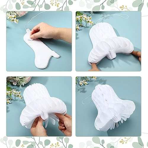 24 Pcs Paper Wedding Bells White Hanging Big Bridal Honeycomb Wedding Bells gallery