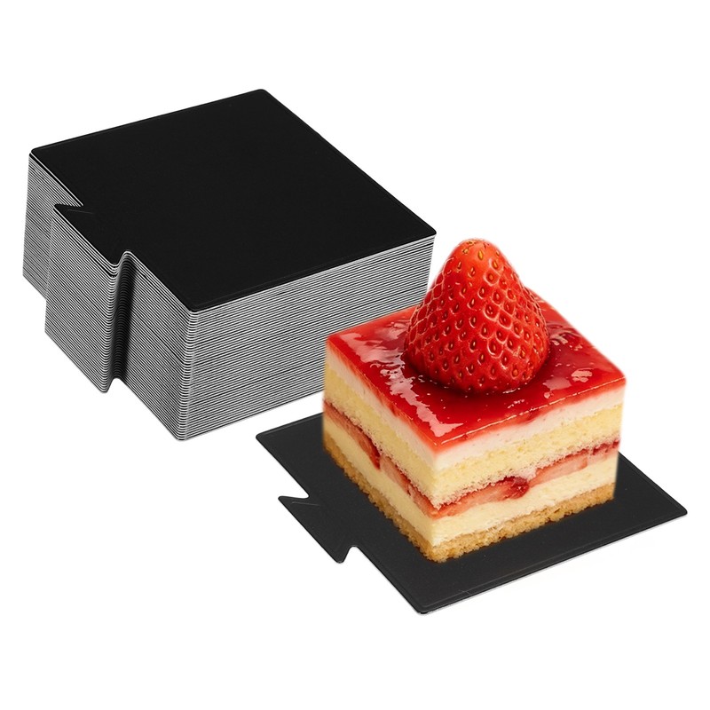 50 Pcs Mini Cake Boards, 3.5 Inch Square Mousse Cake Base, Black