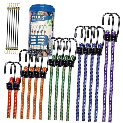 Bungee Cords with Hooks - Heavy Duty Assorted Set - 10" 12" 18" 24" 36" 48" 22