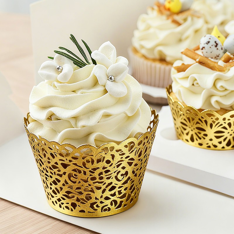 50 Pcs Lace Cupcake Liners Vine Designed Laser Cut Cupcake Wrap, Reflective Gold gallery