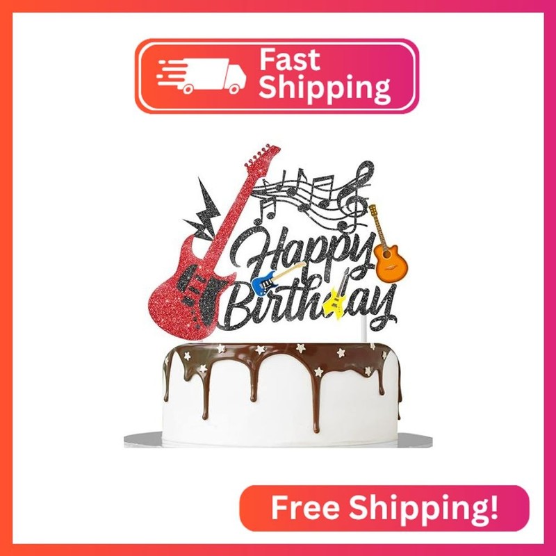 C L cooper life Guitar Cake Topper Red Glitter Music Note Birthday Cake Topper D