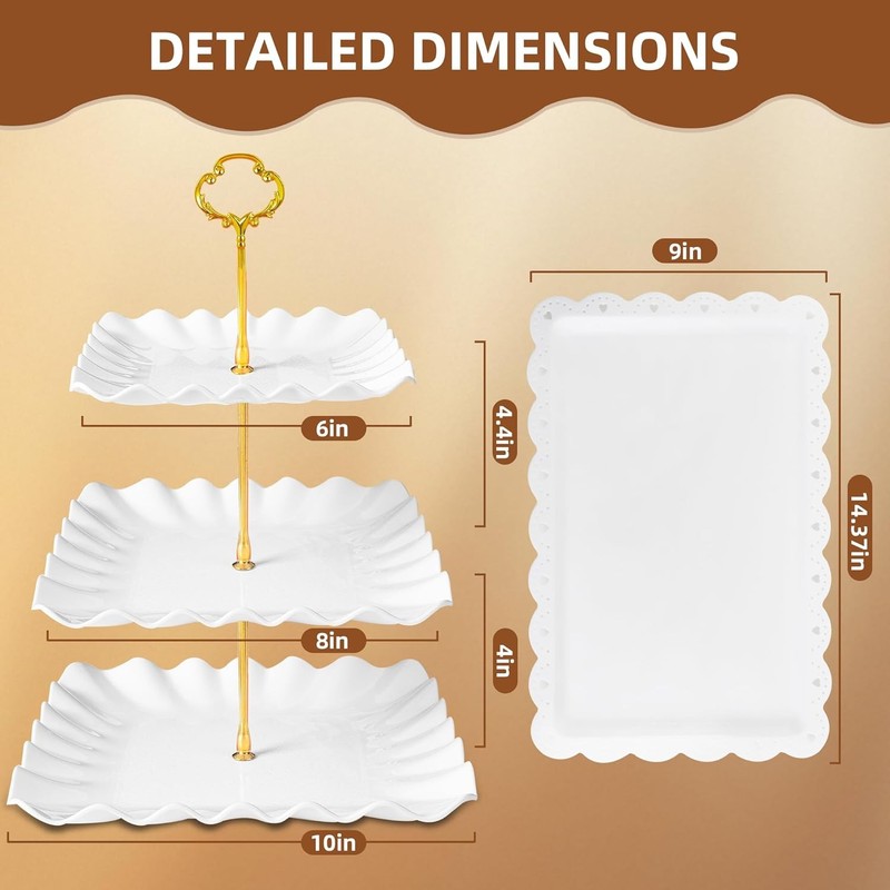 10 Pack Dessert Table Display Set 4 x Three-Tier Square Cupcake Stands & 6 x gallery