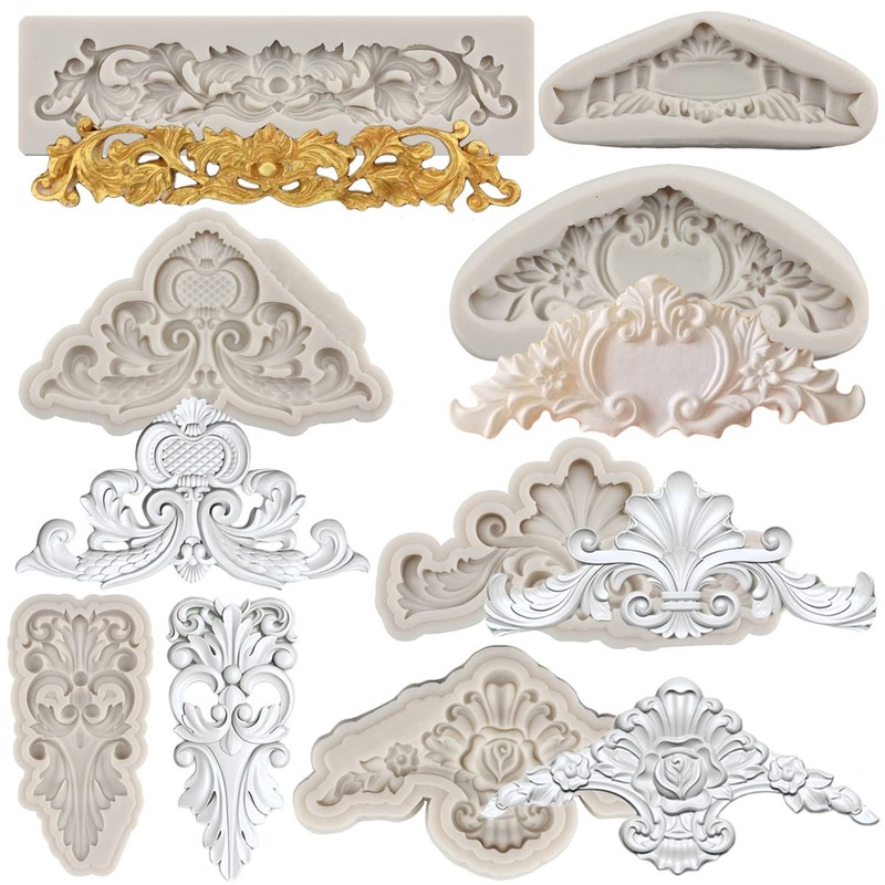Baroque Lace Silicone Fondant Molds for Cake Decoration - Set of 7