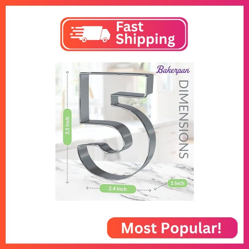 Bakerpan Stainless Steel Number 5 Cookie Cutter, Cookie Cutter Number Five Shape gallery