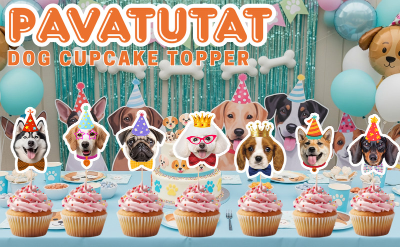 Pet Dog Cupcake Toppers, 24 PCS Pet Dogs Themed Birthday Party Supplies Cute gallery