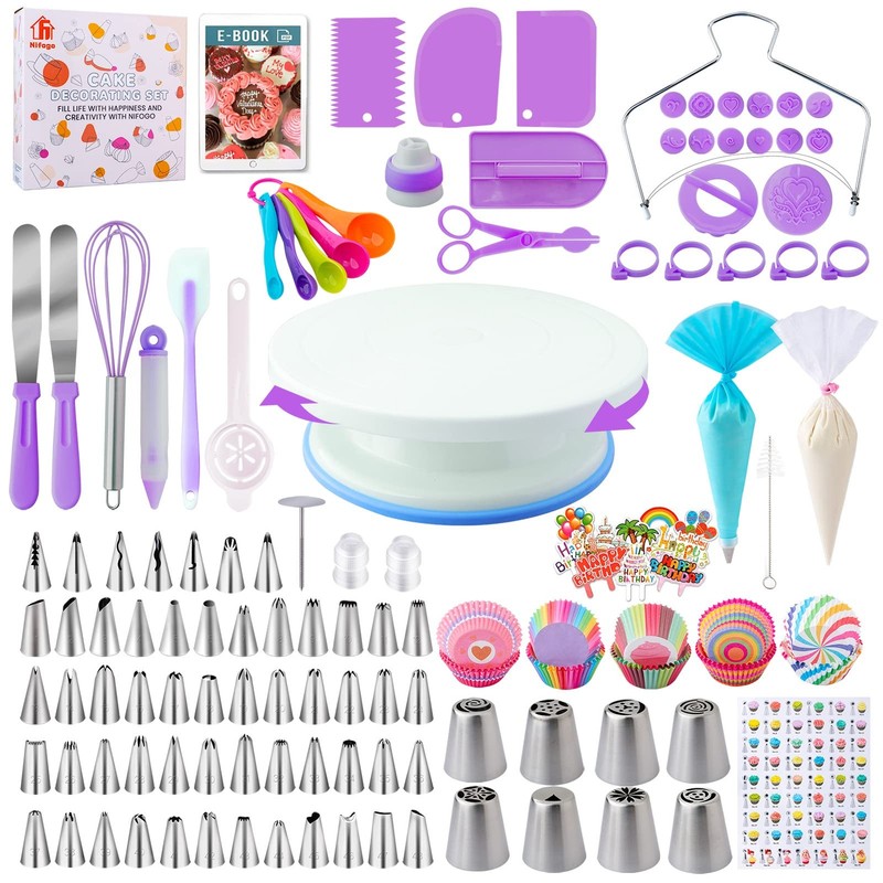 356 Pcs Cake Decorating Supplies Kit Baking Tools With Turntable And Piping Tips