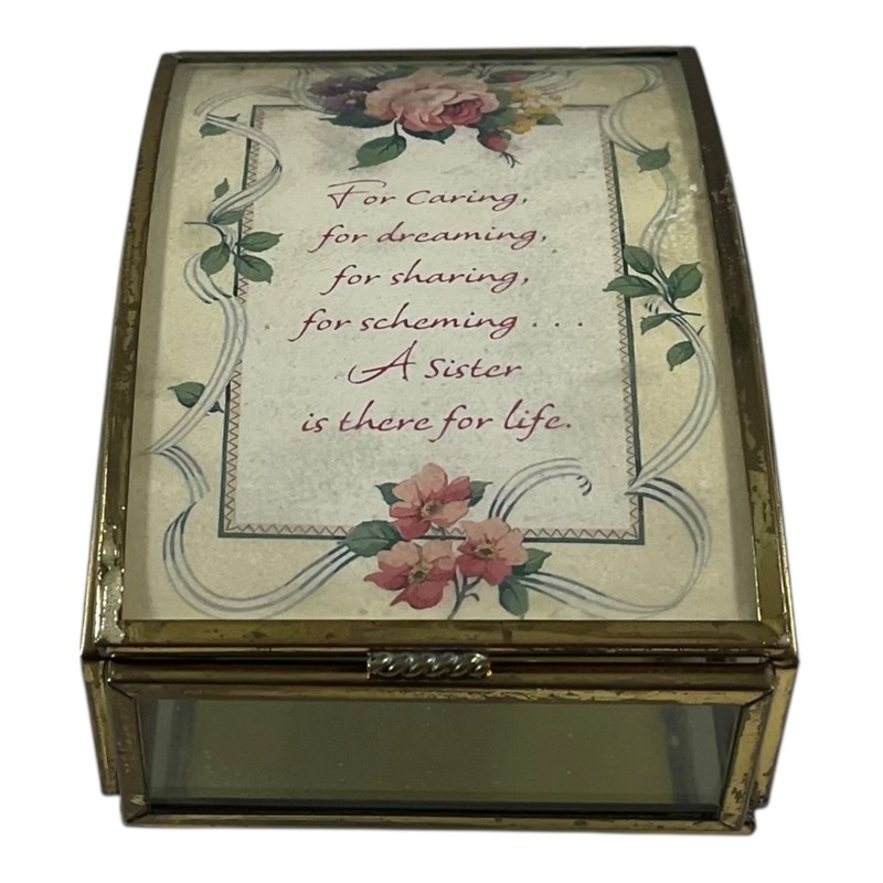Vintage Glass Music Box Sister Quote Floral Design Plays You've Got a Friend gallery