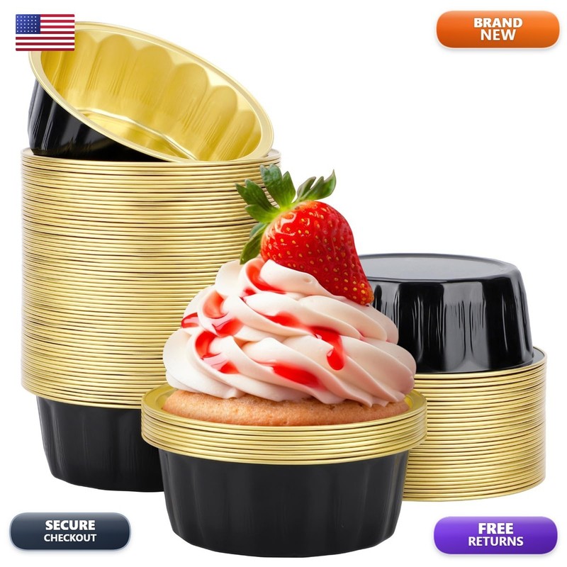 Beasea Disposable Baking Ramekins, 8 Oz 100 Pack 3.9″ 235ml – Black Gold