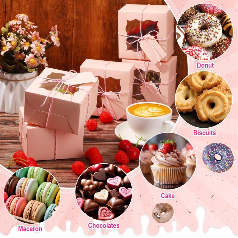 80 Pcs 4x4x2.5 Inches Cookie Boxes with Window Bakery Boxes Christmas Small P... gallery