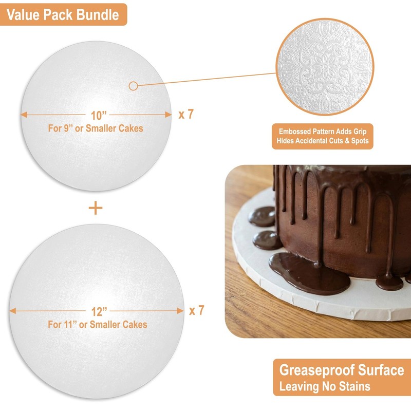 BOARDS+ Cake Drums 10 & 12 Inch (2 Sizes, 14 Pack Total) | 1/2" Thick CakeBoa... gallery
