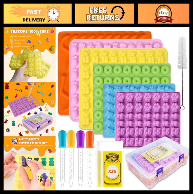 Silicone Gummy Bear Molds Set 37PCS – Nonstick Candy Molds with Animals, Fruits,