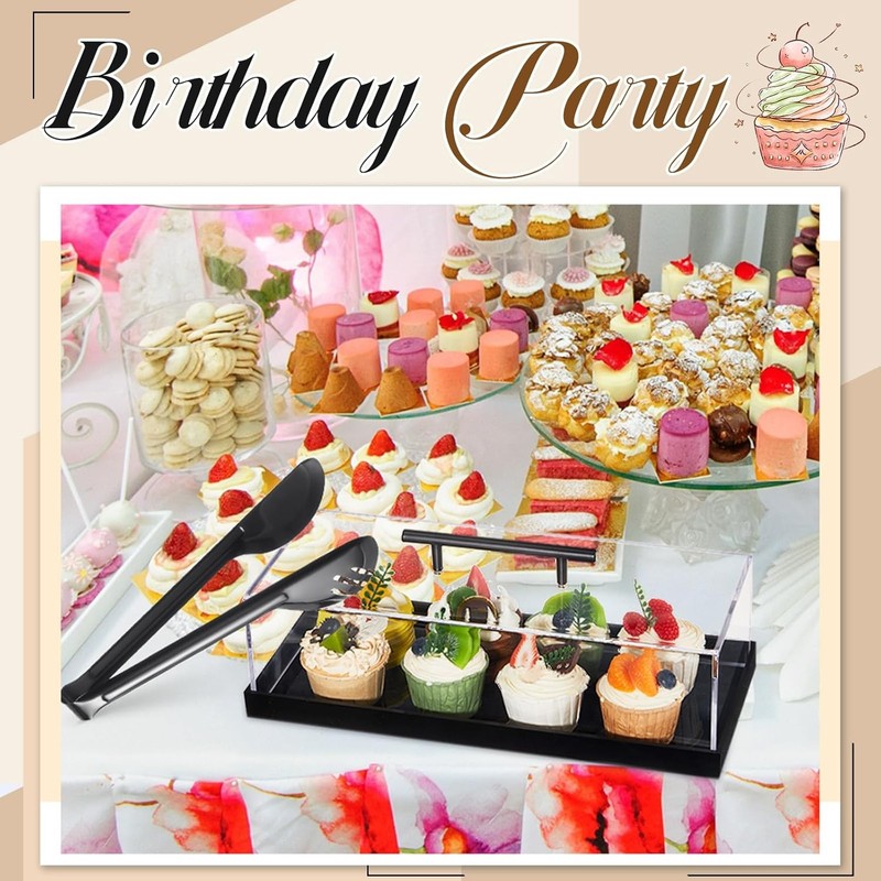 2 Pcs Rectangular Cake Stand Serving Tray W/ Lid & 9'' Serving Tong Acrylic gallery