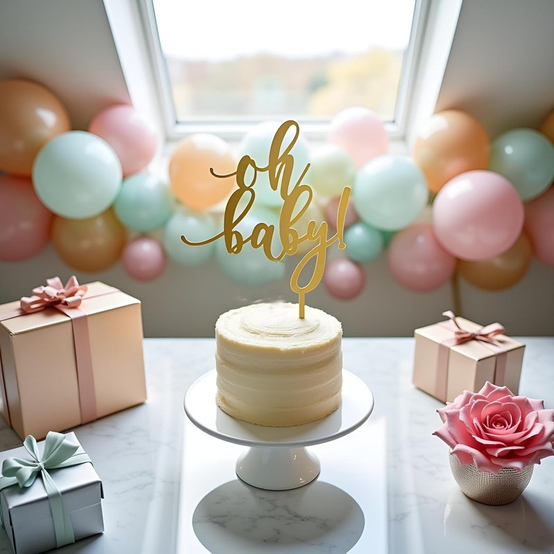 Gold Acrylic Oh Baby Cake Topper - for Baby Shower, Baptism, Gender Reveal & gallery