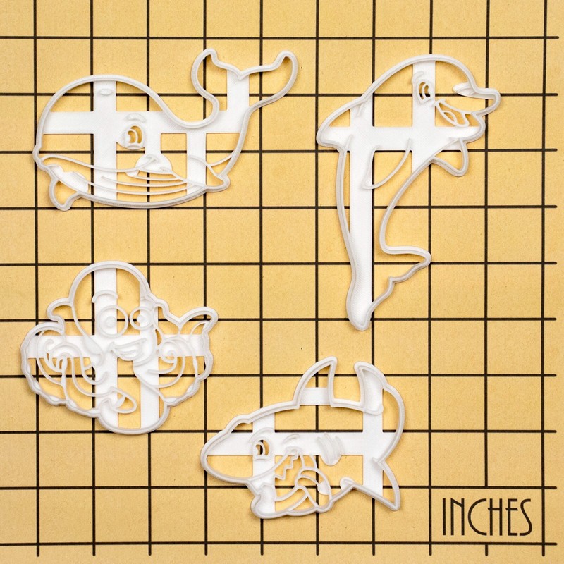 Set of 4 Cute Dolphin, Whale, Shark, Octopus Cookie Cutters - nautical ocean gallery