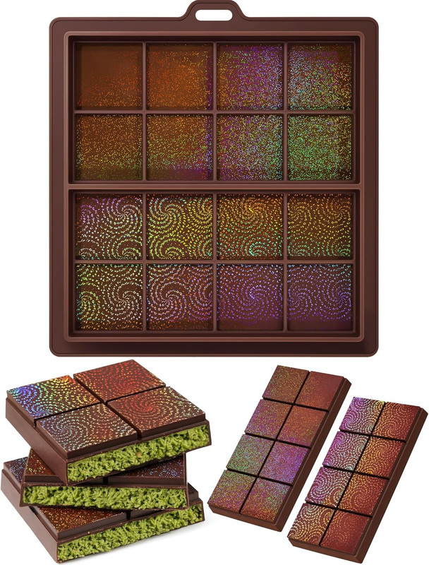 0.67 Inch Holographic Dubai Chocolate Molds, Silicone Chocolate Bar Mold for Bla gallery