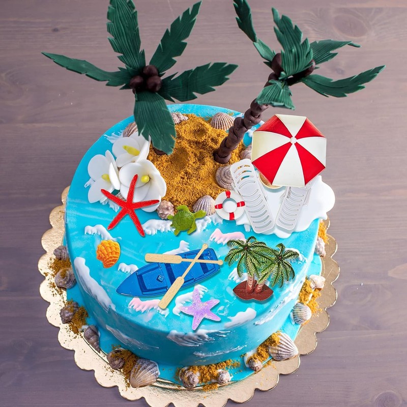 12 Pcs Hawaiian Beach Cake Decoration Summer Beach Chair Umbrella Cake Tropical gallery
