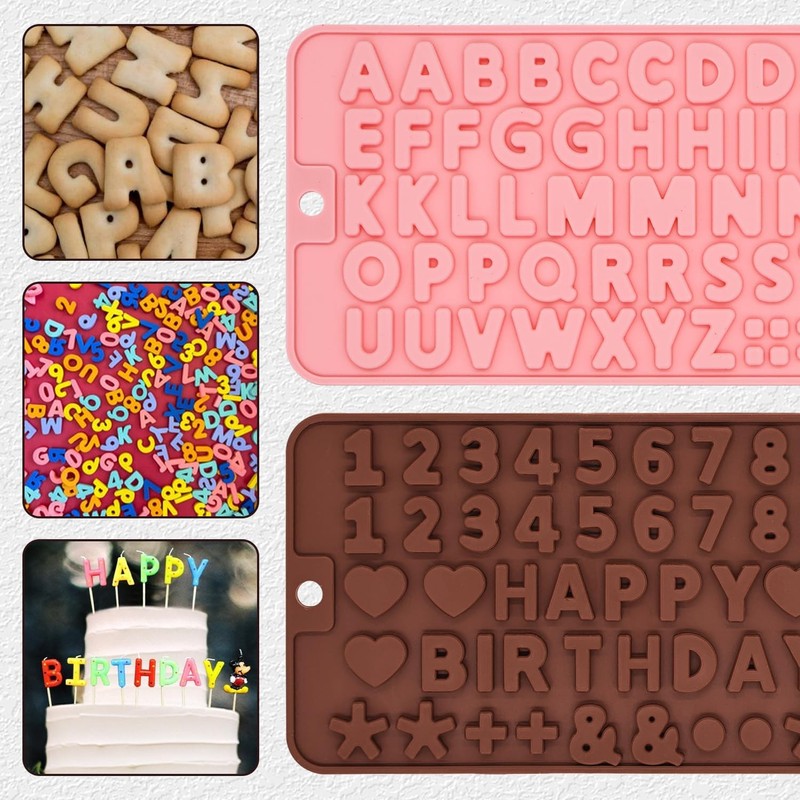 2-Pack Silicone Alphabet & Number Chocolate Molds – Birthday Cake DIY Set gallery