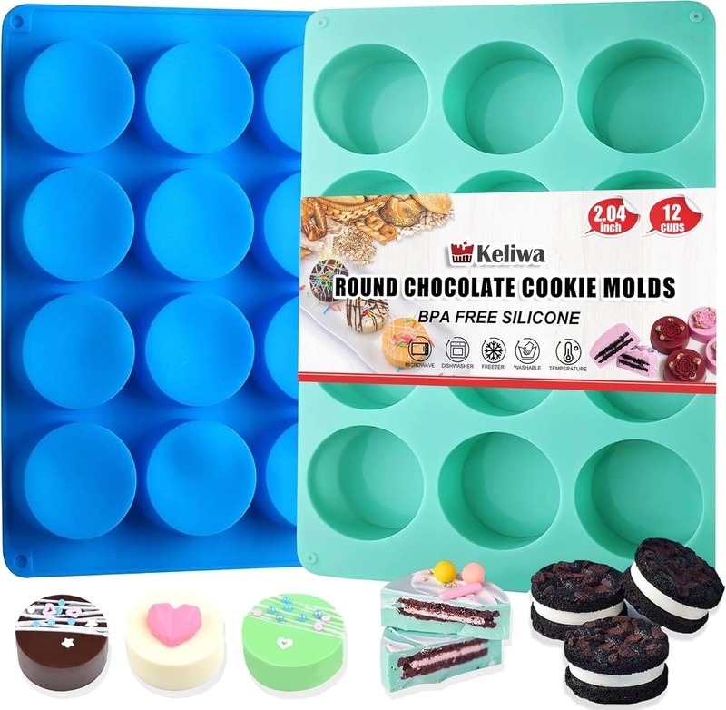2 Pcs Oreo Chocolate Cookie Silicone Molds, 12-Cavity Round Silicone Mold, Ba... gallery